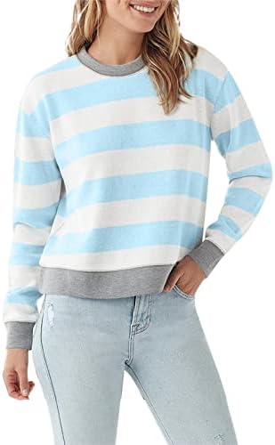 עניבת נשים צבעי פסים אופנה סווטשירט סווטשירט מזדמן שרוול ארוך חולצה סוודר חולצה גדולה