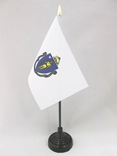 דגל AZ דגל מסצ'וסטס דגל 4 '' 'x 6' ' - ארהב מדינת מסצ'וסטס דגל שולחן כניסה 15 x 10 סמ - חנית זהב