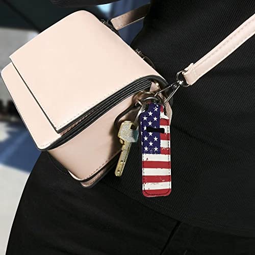 צעיר יותרתינוק אמריקאי דגל מחזיק פסטיק מחזיק מפתחות שפתון שרוול פאוץ שפתון נייד כיס גלוס צינור מחזיק קליפ-על מקלות אכילה נסיעות אבזרים