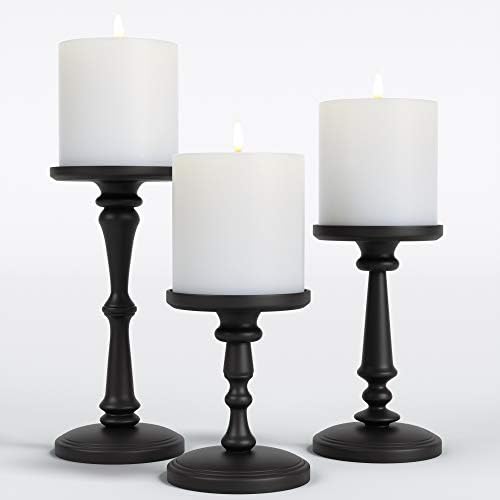 מטרי נרות שחורים מט סט של 3 - נרות מתכת לנרות עמוד - 3 מרכז נרות עמוד נרות - מחזיקי נרות עמוד