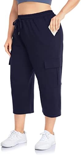מכנסי טרנינג קפרי של נשים אפסוקאניות מכנסי טרנינג קפרי אימון פעיל מכנסי יבול זיעה מזדמנים מכנסיים כיסי שרוך