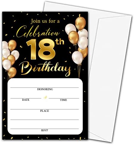 כרטיסי הזמנה ליום הולדת 18 עם מעטפות - נושא זהב קלאסי ממלא את כרטיסי ההזמנה של מסיבת יום הולדת ריקה, לגבר, אישה צעירים ציוד מסיבות אירועים,