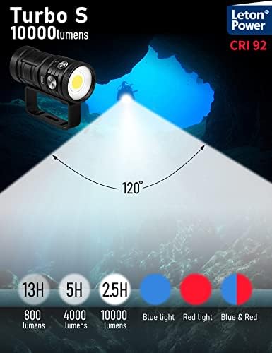אור צלילה, letonpower ts s 10000lumens 100m אור וידאו מתחת למים, פנס צלילה, אורות מתחת למים עם טעינה מסוג C עבור מקצוען תחת ספורט מים