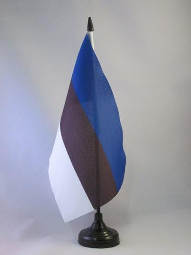 דגל AZ אסטוניה שולחן דגל 5 '' x 8 '' - דגל שולחן אסטוניני 21 x 14 סמ - מקל פלסטיק שחור ובסיס