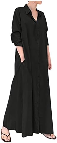 נשים ארוך שרוול כותנה מזדמן רופף בתוספת גודל סדיר ארוך שמלות
