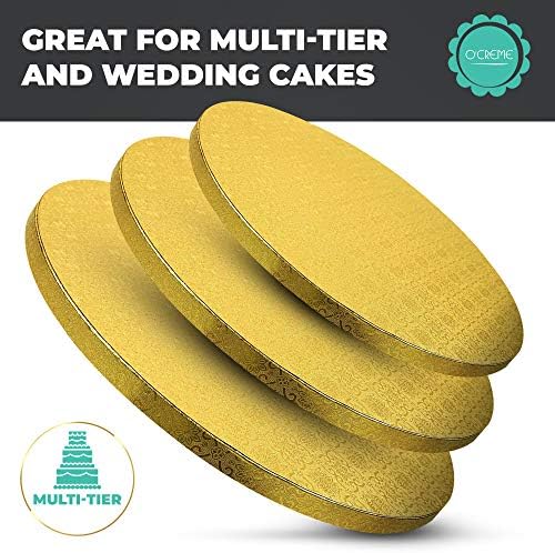 לוח עוגות O’Creme, מעגלי עוגות עגולות זהב עם עיצוב מדהים, יציב ועמיד 1/2 אינץ 'תופי עוגה עבים, לוחות עוגה עגולים בקוטר 12 אינץ