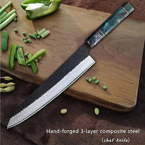 סכין שף, סכין שף מטבח דמשק פלדה 8 אינץ 'עם סכין מטבח של ידית עץ