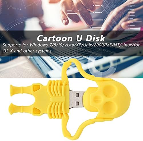 U דיסק גולגולת צהובה מראה במהירות גבוהה אחסון בתפזורת מכשיר זיכרון כונן פלאש, העברת אחסון נתונים ושיתוף של תמונות מוסיקה, קישוט תקע קריקטורה
