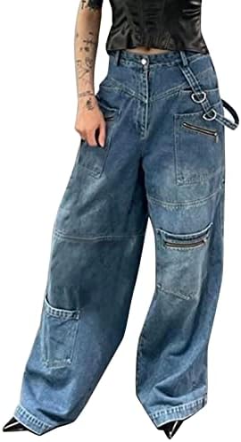 מעצב Miashui מכנסי רגל רחבים לנשים בסגנון אמריקאי לנשים רוכסן כיס רב -כיס עשו ג'ינס ישן מכנסיים לחתוך מגפיים עבור