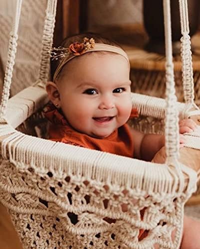 כיסא נדנדה של מקרמה לתינוק - כתם תינוק נדנדה תלויה כיסא נדנדה לתינוק לתינוקות Boho Baby Swing