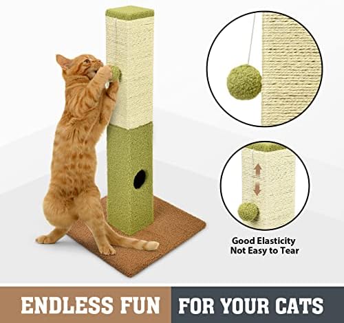 חתול פטלו מגרד פוסט-31& 34; קקטוס גבוה חתול מגרד הודעות לחתולים מקורה - מגדל חתול מרובע לחתולים גדולים וקטנים-סיסל טבעי & מגבר; שטיח