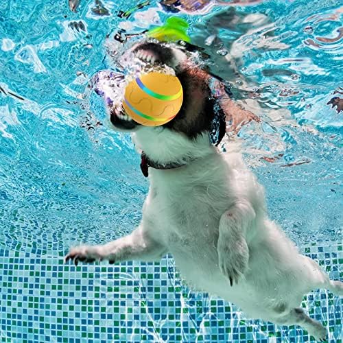 צעצוע כדור כלבים אינטראקטיבי המופעל על ידי תנועה עם נורות LED, צעצוע לגלגל עצמי נטען לשעמום וגירוי אצל כלבים קטנים/בינוניים, שלט רחוק