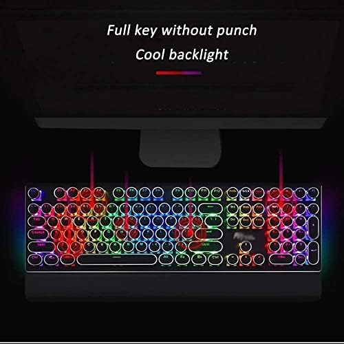 מקלדת משחקים מכאנית בסגנון מכונת כתיבה עם תאורה אחורית מתקפלת עם תאורה אחורית 108 - מפתח מתג כחול רטרו עגול - שחור
