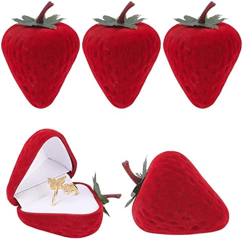 Chgcraft קופסאות תכשיטים תותים צורת תות תכשיטים תכשיטים תיבת אחסון קופסא מתנה מתנה קופסת טבעת עגיל עם עלים להצעה מתנה לחתונה לחתונה, 2.4