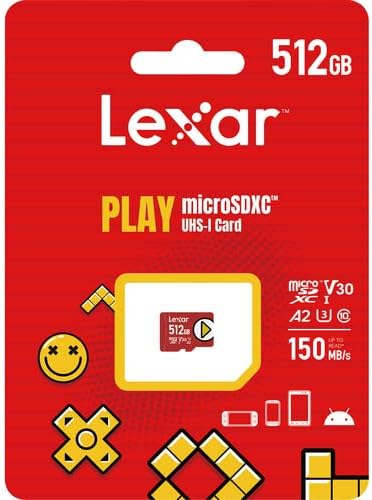 Lexar Play 512GB Micro SD כרטיס תואם לדגם OLED מתג Nintendo, Switch Lite, Switch V30, A2, 150MB/S Class 10 עם הכל מלבד קורא כרטיס הזיכרון