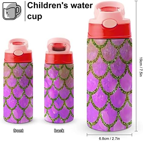 בקבוק מים לילדים, בקבוק מים מבודד בהדפס בתולת ים נירוסטה עם קש, קל פתוח ונקי חסין דליפות 17 עוז / 500 מיליליטר, אידיאלי לנסיעות בבית הספר