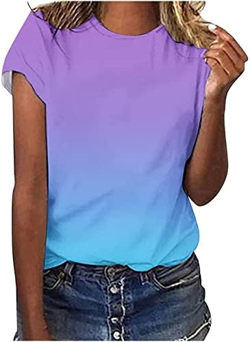 Fartey נשים עניבת קיץ חולצות צבע חולצות שרוול קצר מזדמן חולצות צווארון צבע שיפוע צבע רופפות טוניקה צמרות סוודר