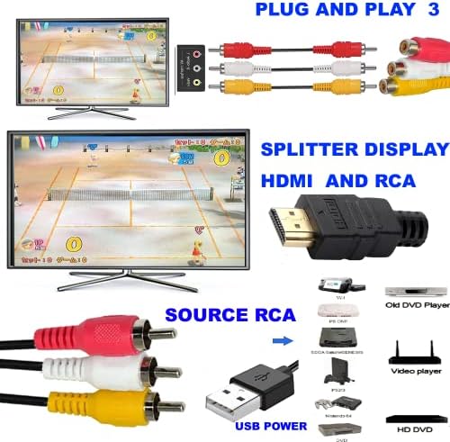 RCA ל- HDMI כבל 12ft, 3RCA לממיר HDMI 1080p, RCA CVBS אודיו מורכב וידאו ל- HDMI תומך ב- PAL NTSC עבור מחשב נייד מחשב Xbox PS3 PS4 תיבת