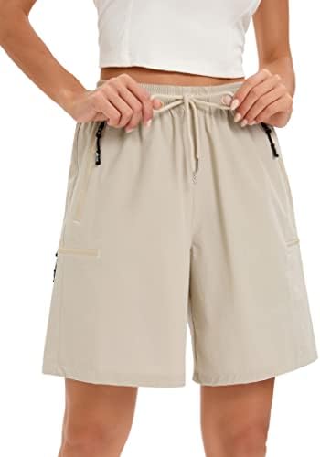 מכנסי הליכה של קוג'וין נשים עם כיסי רוכסן, קרם הגנה יבש קלים משקל קלים מכנסי מטען מכנסיים קצרים