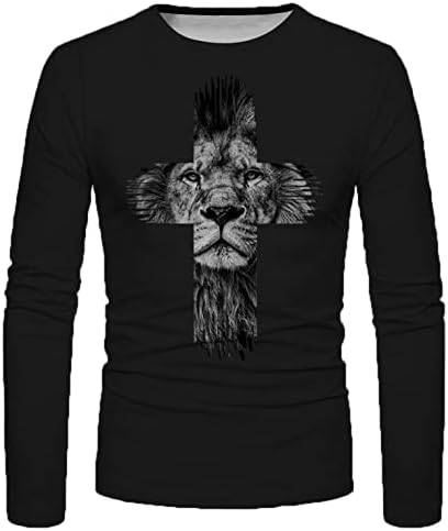 חייל ארוך שרוול חולצות לגברים, 3 ד רחוב אמונה ישו צלב האריה מודפס ספורט שרירים מקרית טי חולצות