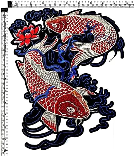 קליינפלוס. גדול גדול ג ' מבו לוטוס פרח יפני קוי קרפיון אדום דגי קריקטורה תיקון מדבקת קרפט תיקוני אפליקציה עשה זאת בעצמך רקום לתפור ברזל
