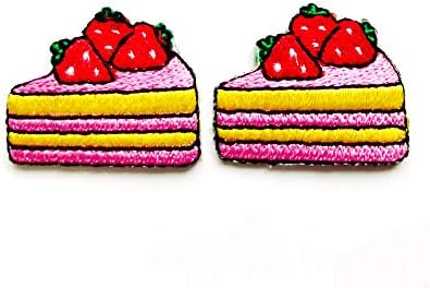 הסט של 2 זעיר. מיני חמוד מתוק פרוסת תות עוגת עוגת תפור ברזל על בגדי טלאי שלט של תאי אפליקציה וכו '.