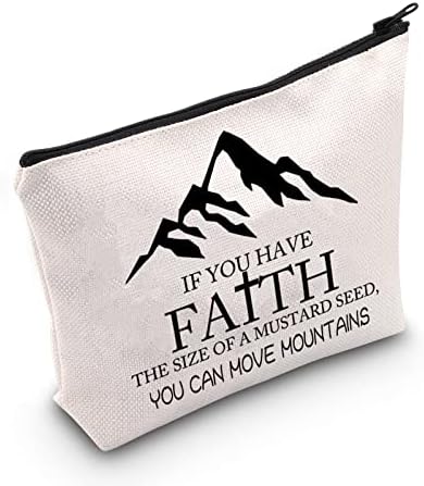 תיק איפור נוצרי של CMNIM לנשים מתנה מוטיבציונית דתית לאחיות אם יש לך אמונה בגודל של זרע חרדל אתה יכול להזיז הרים