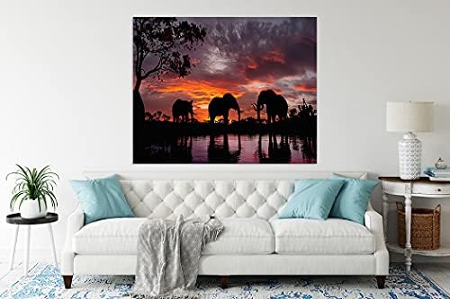 יהלומי ציור פיל פילים הליכה על ידי אגם פיל משפחה קניה נוף יונק לאומי למבוגרים ציור ערכות יהלומי אמנות מושלם עבור בית קיר תפאורה 12 איקס