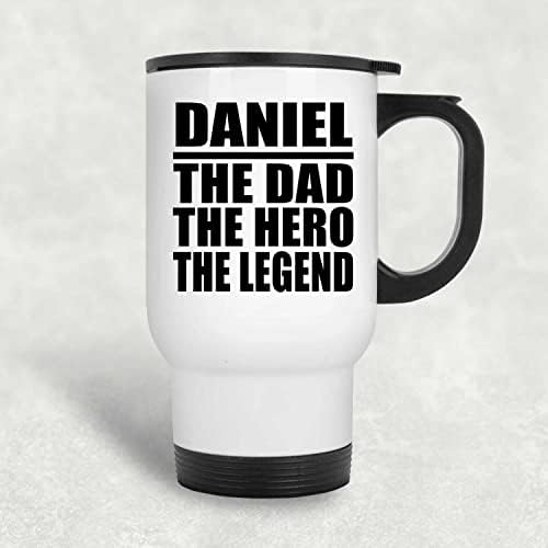 מעצב את דניאל האבא הגיבור האגדה, ספל נסיעות לבן 14oz כוס מבודד מפלדת אל חלד, מתנות ליום הולדת יום הולדת חג המולד חג המולד אבות יום אמהות