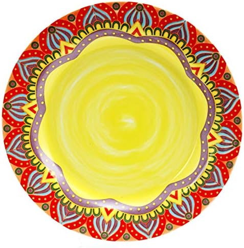 Elama Surpicored עגול עגול עגול מנדלה מנדלה סט כלי אוכל, 16 חלקים, אדום