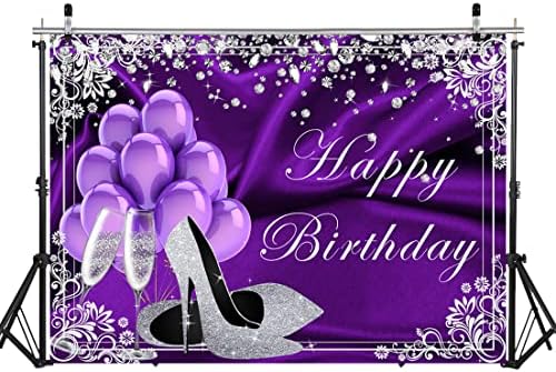 לייקגס 7 על 5 רגל סגול וכסף יום הולדת שמח רקע עקבים גבוהים שמפניה בלוני יהלומים נשים מסיבת יום הולדת קישוט באנר סגול יום הולדת צילום רקע