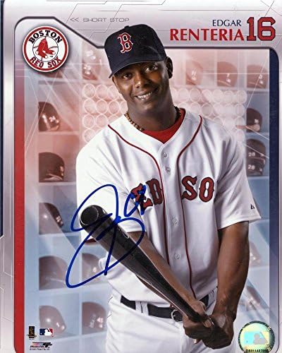 Edgar Renteria Boston Red Sox polding Blue Sharpie חתום 8x10 צילום w/coa
