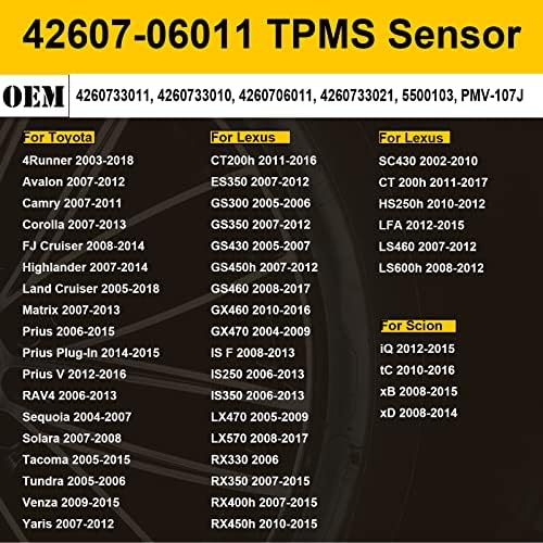 5pack 4260706011 עבור: -Lexus TPMS חיישן 4260733021 TPMS חיישן 315MHz צמיגים ניטור לחץ חיישן חיישן עבור: -toyota tacoma camry tundra 4runner