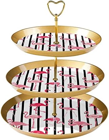 3 שכבת עוגת קפקייקס מגדל עוגות מגדל הקאפקייקס מחזיק קינוח מגדל עץ קינוח למסיבות אירועים, קווים שחורים ולבנים של חד קרן ורוד