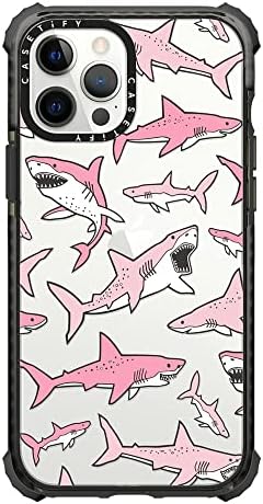 Casetify Ultra Impact Case עבור iPhone 12 Pro Max - כרישים ורודים - ברור שחור