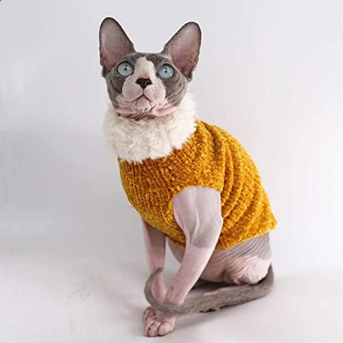 בגדי חתול ספינקס חורפי חורף תלבושת סוודר פרווה פו, מעיל צווארון גבוה לאופנה לחתולים פיג'מה לחתולים ולבוש כלבים קטנים, חולצות חתולים חסרות