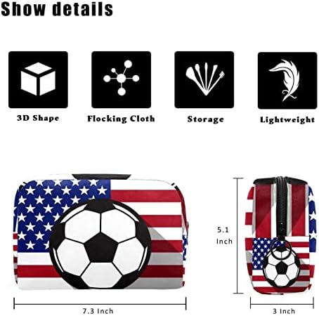 תיק איפור נסיעות, תיק מארגן של תיקי קוסמטיקה, לנשים ארנק למוצרי מוצרי טיפוח מברשות, דגל אמריקאי כדורגל