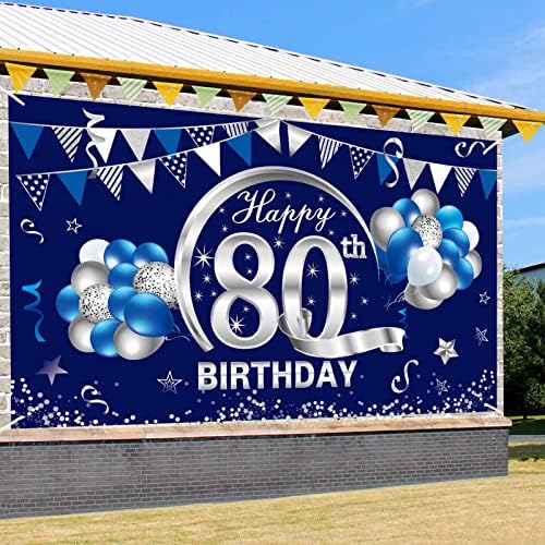 כחול כסף 80 יום הולדת באנר קישוטי עבור גברים-שמח 80 יום הולדת רקע ספקי צד-שמונים יום הולדת פוסטר תמונה אבזרי רקע סימן דקור