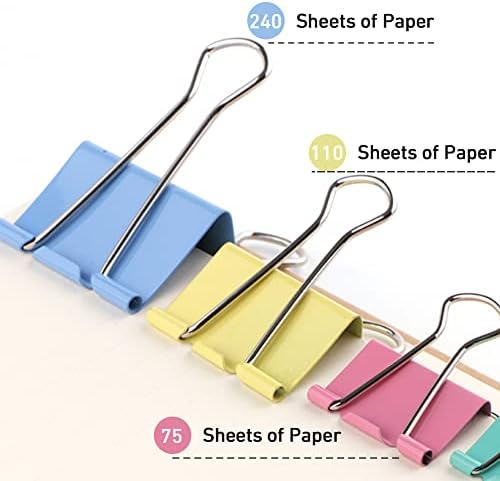 60 יחידות צבעוני קלסר קליפים נייר מלחציים מגוון גודל קטן, בינוני, גדול קלסר נייר קליפים