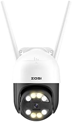 Zosi C289 1080p WiFi Pan/TILT מצלמת אבטחה חיצונית, מצלמת IP של מעקב ביתי PTZ, אזעקת סירנה אור חכמה, ראיית לילה צבעונית, שמע דו כיווני,