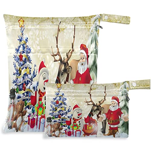 Visesunny Vintage חג המולד שלג שלג עץ בריון 2 יחידים שקית רטובה עם כיסים עם רוכסן תיק חיתולים מרווח לשימוש חוזר ונשנה לטיולים, חוף, מעונות