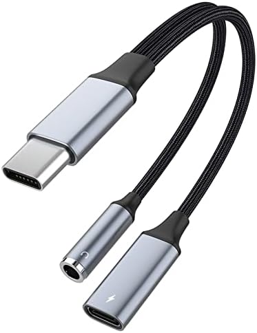 Axfee USB C עד 3.5 ממ שקע, 2 בסוג 1 מתאם אוזניות מסוג C ומטען, מתאם אוזניות שמע דיגיטלי AUX, מתאם HI-RES DAC תואם ל- Samsung Galaxy S22