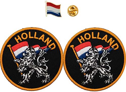 A -ONE - דגל הולנד עם תיקון אריות 2 PCS + Flag Nerderland Pinbadge 1 PC, מעגל רקום, גלאי דגל קאנטרי מס '139D