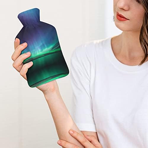 אורות צפון יפהפיים בקבוק מים חמים עם כיסוי רך שקית מים חמים לרגליים ידניות כתף צוואר חמה יותר