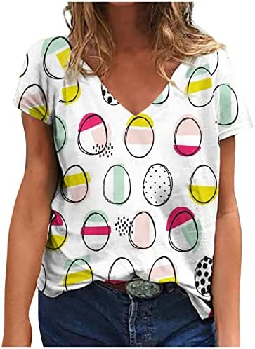 חולצות פסחא חמודות לנשים נ 'צוואר שרוול קצר 3d הדפס ארנב ארנב גרפיקה רופפת קיץ מזדמן 2023 חולצת חג