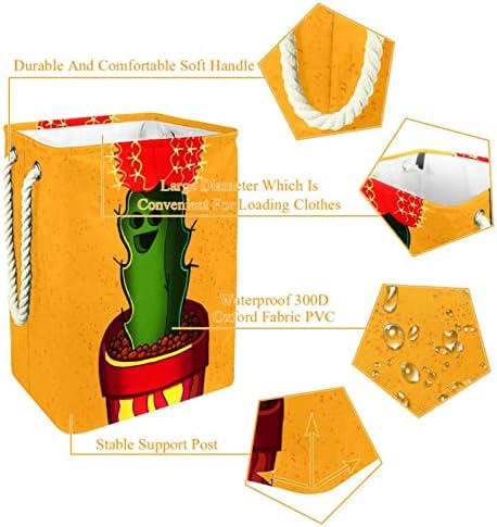 צהוב קקטוס כביסה סל אחסון שקיות מובנה רירית עם נתיק סוגריים מתקפל כביסת עבור צעצועי בגדי ארגון