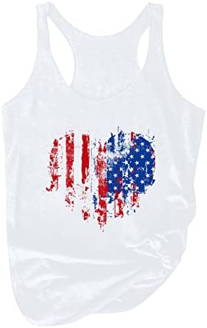 חולצות טריקו של SummerTank לנשים דגל אמריקאי לב עם שרוולים ללא שרוולים חולצה 4 ביולי פטריוטית ארהב טנקים יום עצמאות