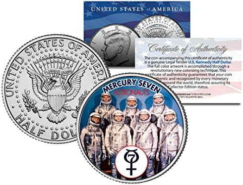 מרקורי שבעה אסטרונאוטים צבעוניים JFK חצי דולר ארהב מטבע נאסא מקורי 7