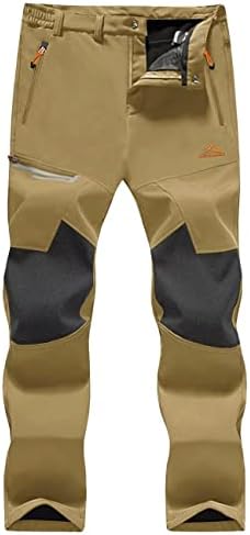 מכנסי חורף לגברים של Magcomsen מכנסי שלג סקי מרופדים עמידים על מים 4 כיסי רוכסן מכנסיים חיצוניים