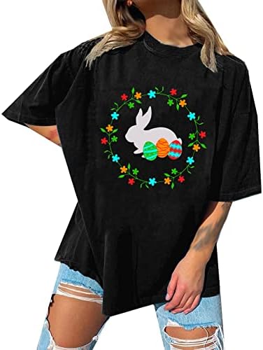 חולצות טריקו רופפות לנשים צמרות קיץ וינטג 'חולצות חולצות חג הפסחא שמח טוניקה מודפס
